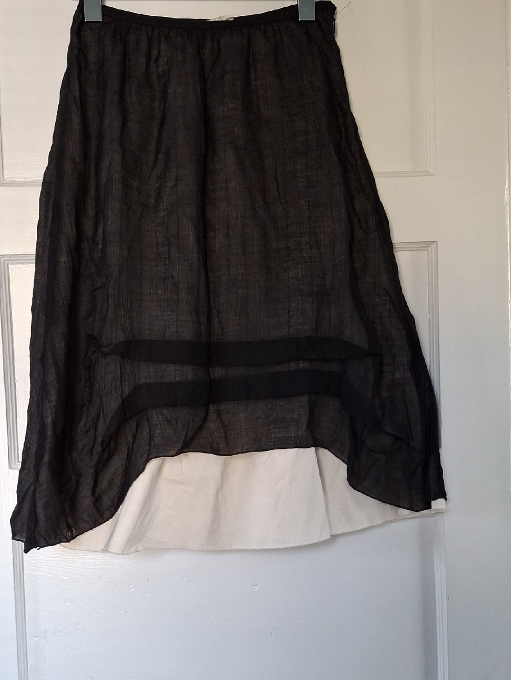 Black Sheer High-Low Layered Skirt with Cream Underlayer